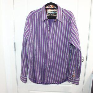 ROBERT‎ GRAHAM Size XL Purple Stripe Flip Cuff/Collar Button Front Shirt